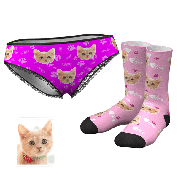 Custom Face Womens Panties-cat Claw And Crew Socks Set - MyFaceBoxerDE