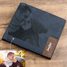 Men's Photo Engraved Bifold Photo Wallet - Blue Leather