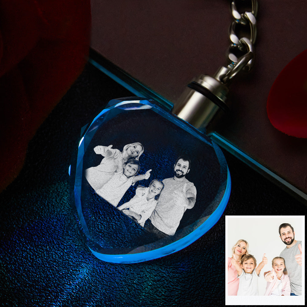 Kundenspezifisches Foto-Kristall Keychain Familien-Andenken-Kristall Keychain Herz-Form-Foto Keychain