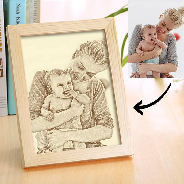 Kreative Familien-Geschenke: Holzrahmen für personalisierte Familienfotos, Skizzen-Effekt 5 Zoll für die Wohnung