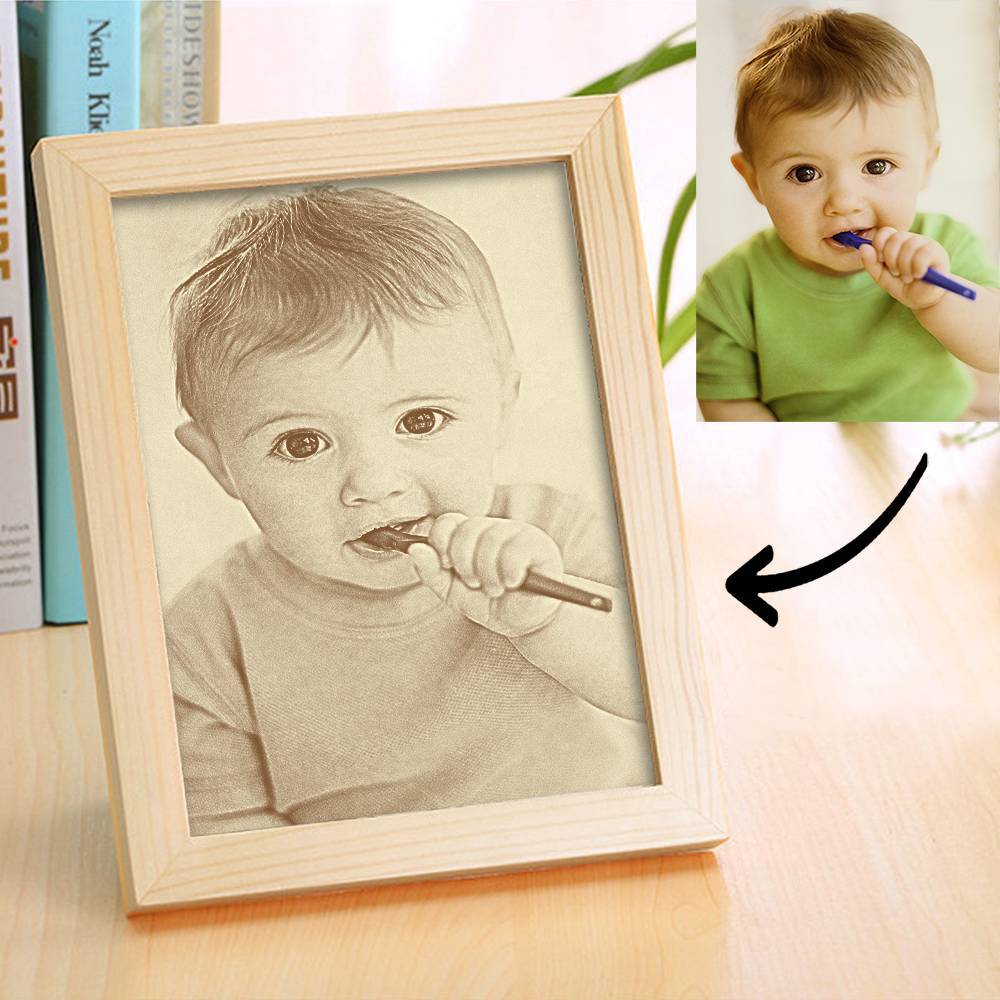 Personalisierter Fotorahmen für Babys mit Holzskizzeneffekt, 8 Zoll, Heimdekoration