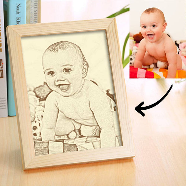 Personalisierter Fotorahmen für Baby mit Holzskizzeneffekt 10 Zoll Heimtextilien