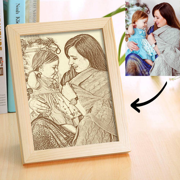 Muttertagsgeschenke: Kreativer hölzerner personalisierter Foto-Rahmen für Mama, Skizzen-Effekt 5 Zoll