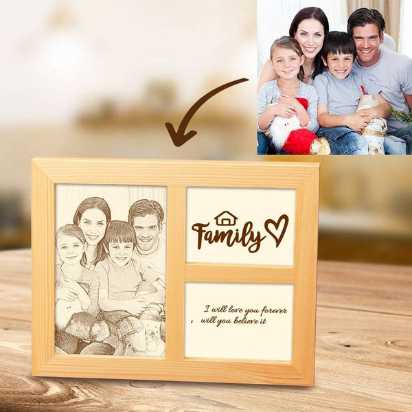 Personalisierte Foto graviert Frame Home Decor Holz Skizze Effekt 8 Zoll Familie