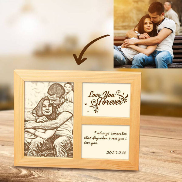 Personalisierte Foto-Gravur Rahmen Home Decor Holz Skizze Effekt 10 Zoll für einen geliebten Menschen