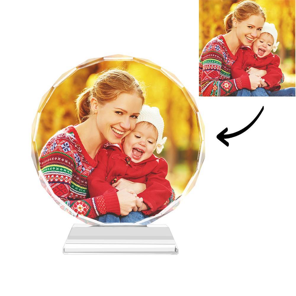 Muttertagsgeschenke: Personalisierter Kristallfoto-Rahmen rund 80mm als Erinnerungsgeschenk für Mama