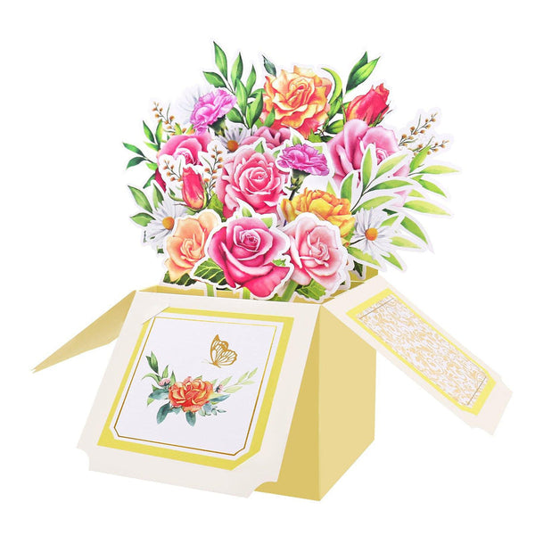 Pop-up-Karte mit bunten Blumenboxen zum Valentinstag
