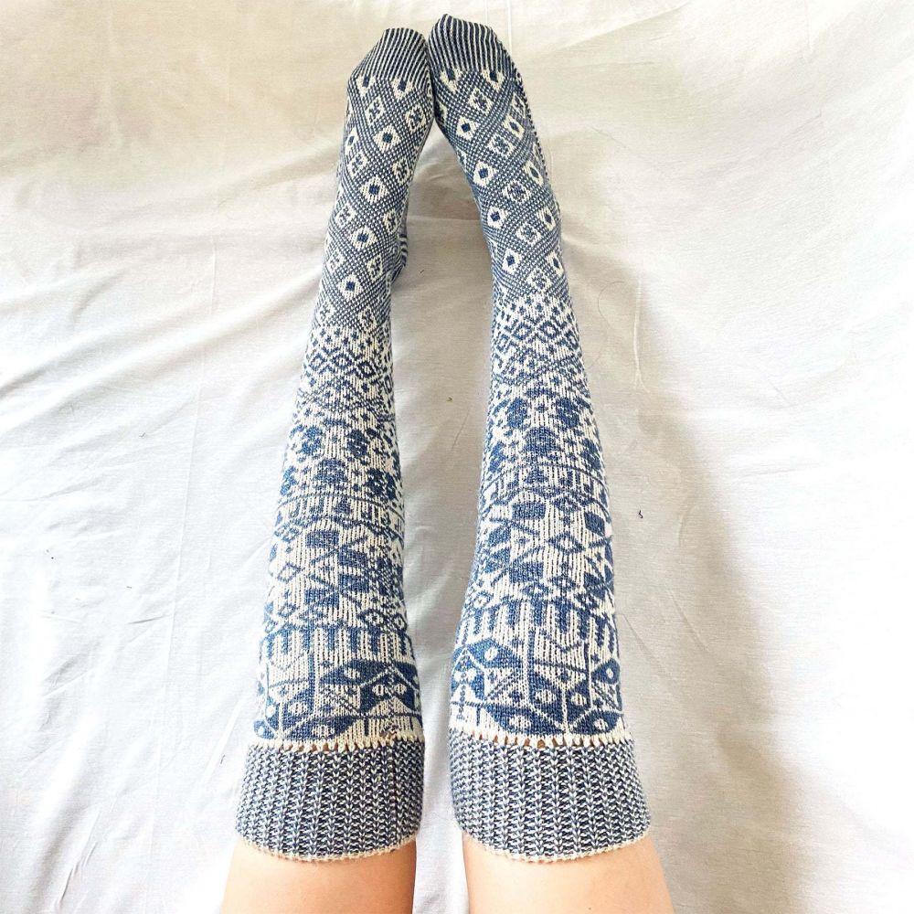 Damen Winter Beinwärmer mit geometrischem Muster über den Knien